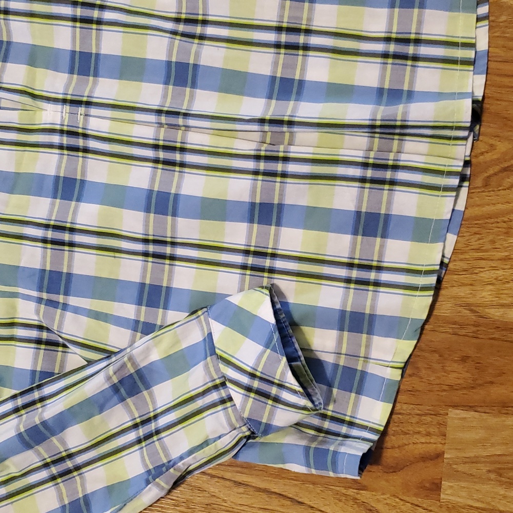 Columbia Plaid Button-Up Long Sleeve Shirt Womens L Periwinkle Lime Green White - Picture 16 of 16